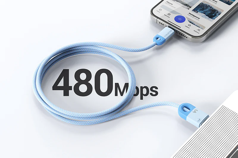 Cáp sạc 6A USB A sang USB C, dài: 1,5m, Màu sắc: Xanh dương CAP0J