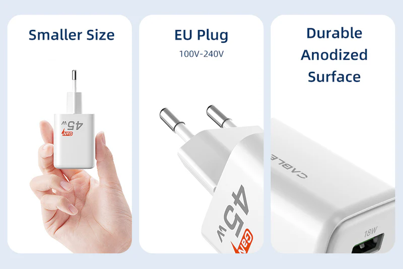Bộ sạc USB C 45W Bộ sạc tường GaN USB C và USB A kép GA45W