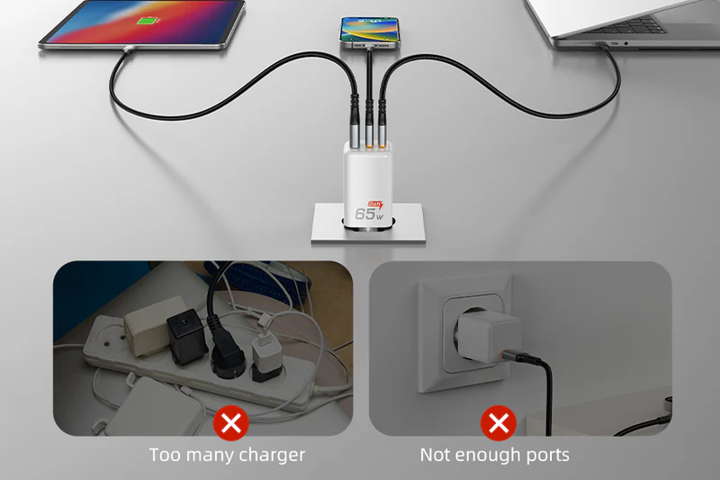 Bộ sạc USB-C GaN 65w di động, Cổng USB: 3 cổng GA65W