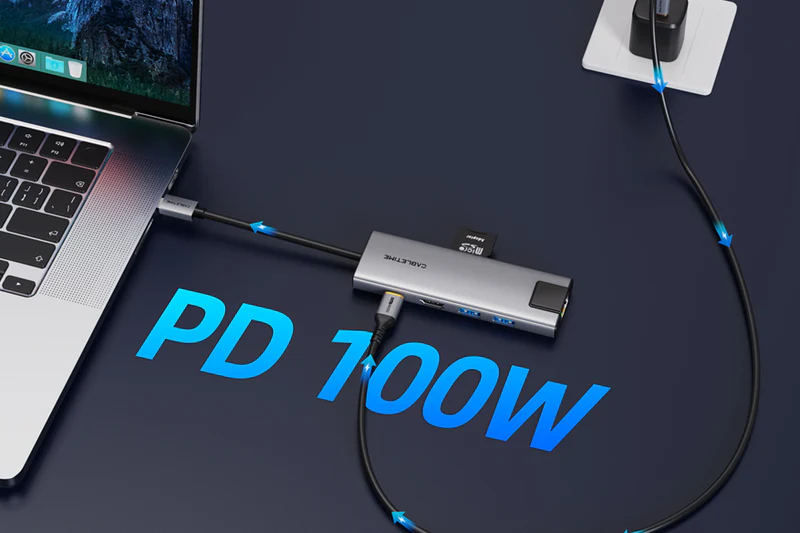 Hub USB-C 9 trong 1 có cổng sạc, HDMI 4K, giắc cắm âm thanh Ethernet HB03G