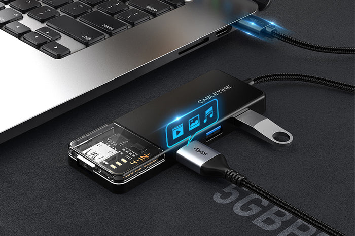 Hub 4 cổng USB A 3.0 tốc độ siêu nhanh 5Gbps có nguồn cấp cho máy tính xách tay 1M CB02B