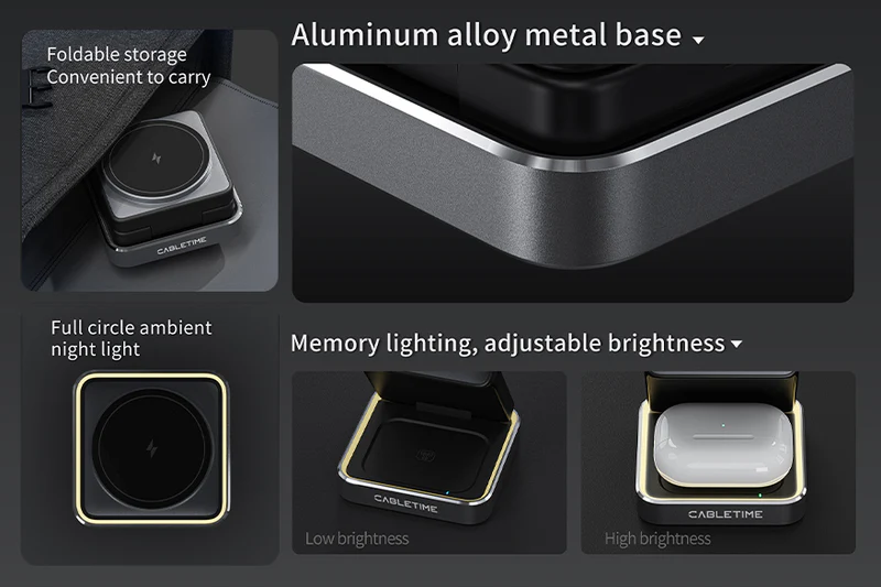 Giá đỡ không dây có thể gập lại 3 trong 1 dành cho iPhone, Apple Watch và Airpods CE12B