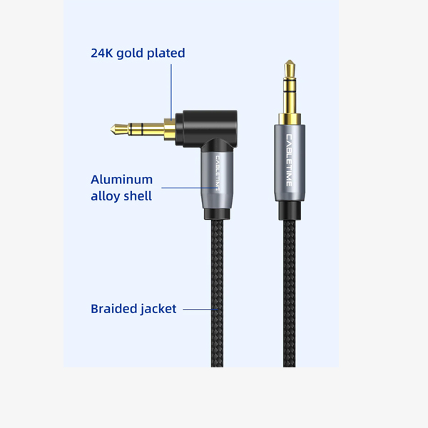 Cáp âm thanh AUX cao cấp Stereo 3,5 mm (1/8") Đầu đực sang đầu đực 90 độ dài 3M CF12N