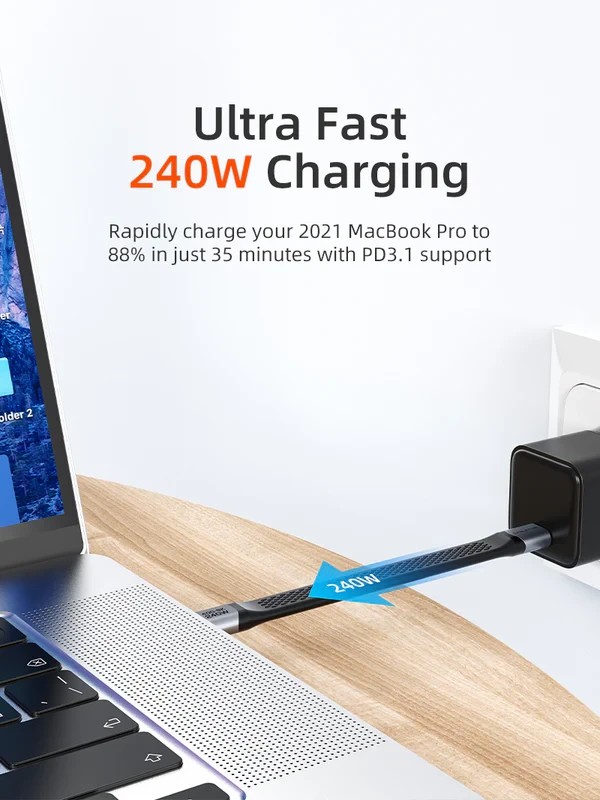 Dây cáp USB4 phẳng 40Gbps, 8K/60Hz, 240W