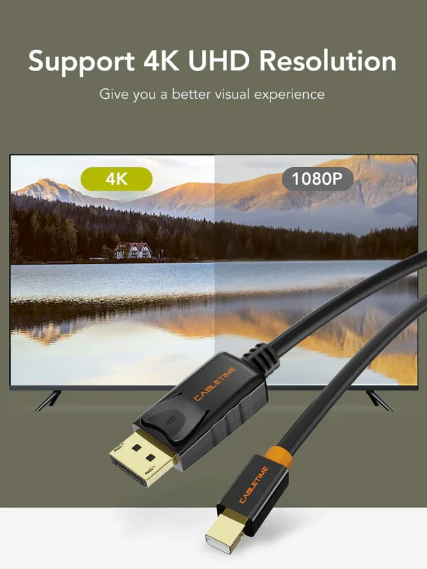 Cáp Mini DisplayPort to DisplayPort, Cabletime Mini DP to DP Cable Adapter, hỗ trợ độ phân giải 4K, màu trắng