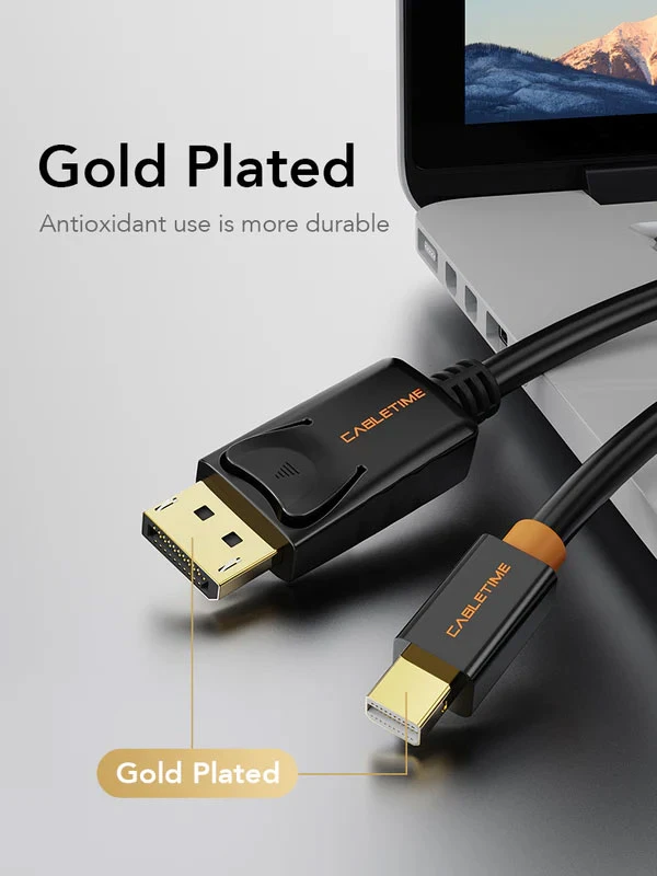 Cáp Mini DisplayPort to DisplayPort, Cabletime Mini DP to DP Cable Adapter, hỗ trợ độ phân giải 4K, màu trắng