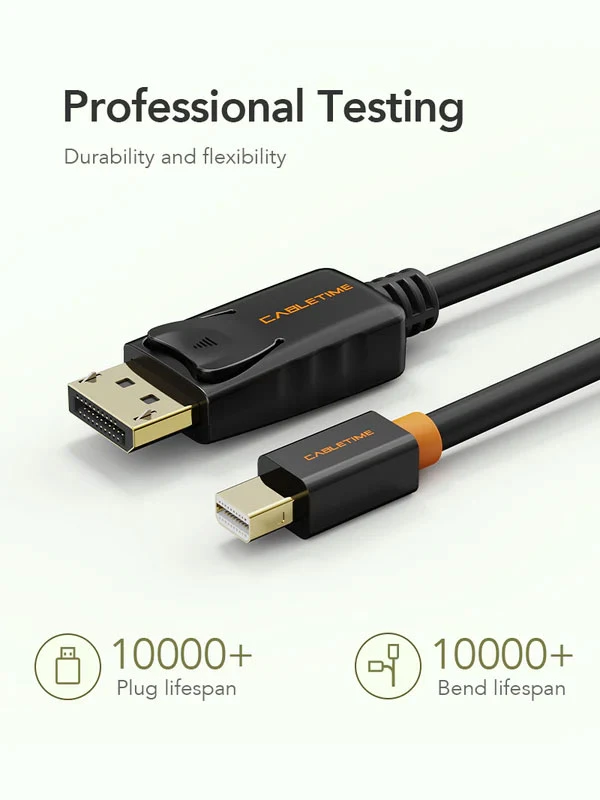 Cáp Mini DisplayPort to DisplayPort, Cabletime Mini DP to DP Cable Adapter, hỗ trợ độ phân giải 4K, màu trắng