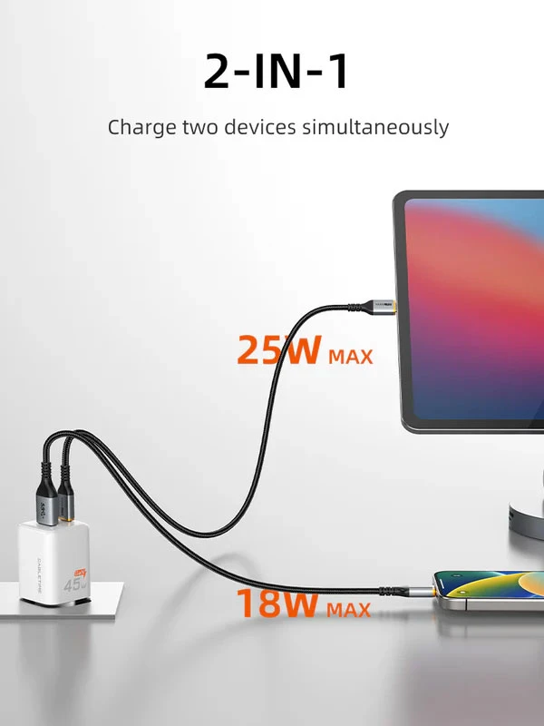 Củ sạc 45W GaN hỗ trợ PD3.0 với cổng A và C