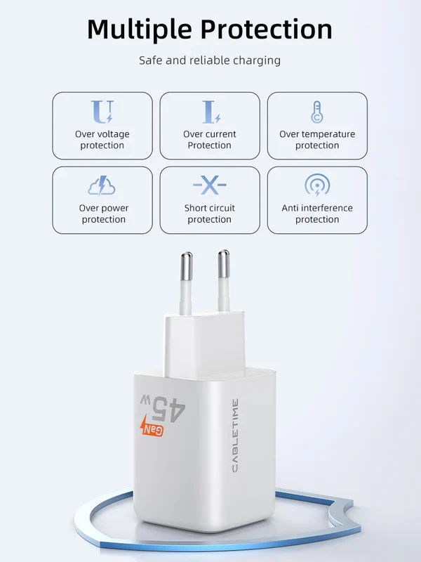 Củ sạc 45W GaN hỗ trợ PD3.0 với cổng A và C