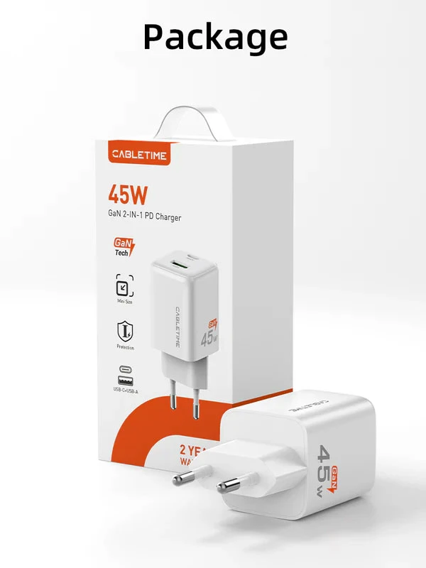Củ sạc 45W GaN hỗ trợ PD3.0 với cổng A và C