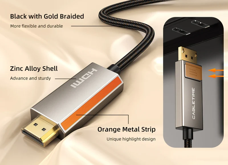 Cáp chuyển đổi một chiều 8K 60Hz Displayport 1.4 sang HDMI 2.1 4K 120Hz dài 2m CD36L
