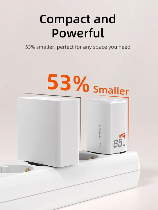 Củ sạc 65W GaN hỗ trợ PD3.0 với 2 cổng C và 1 cổng