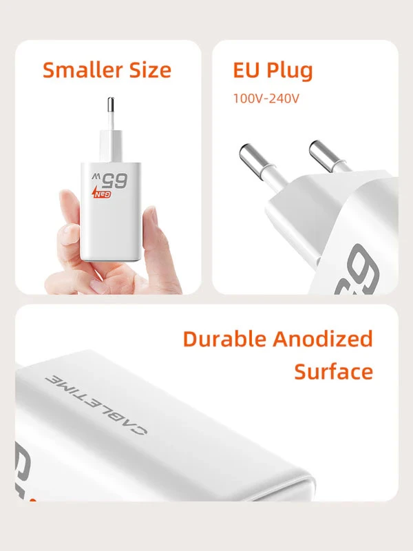 Củ sạc 65W GaN hỗ trợ PD3.0 với 2 cổng C và 1 cổng