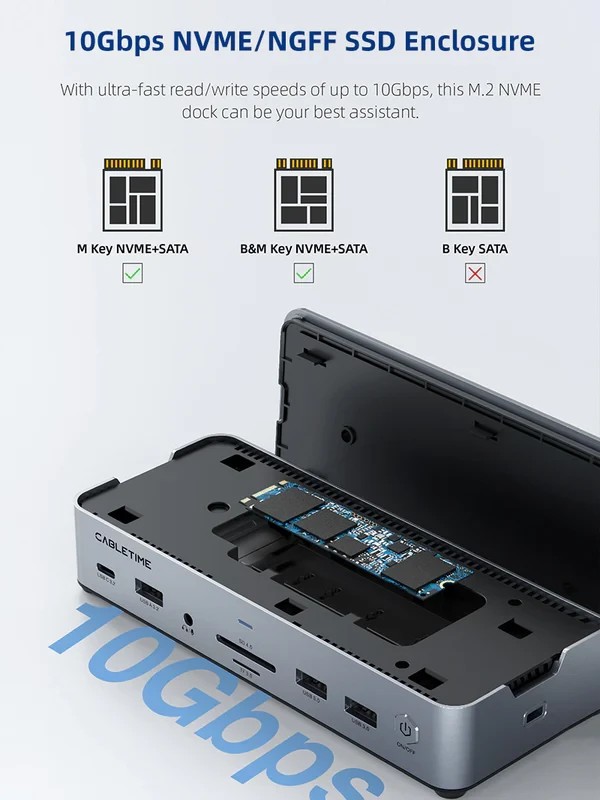 Trạm kết nối đa cổng USB-C 15 trong 1 8K với SSD NVME 10Gbps