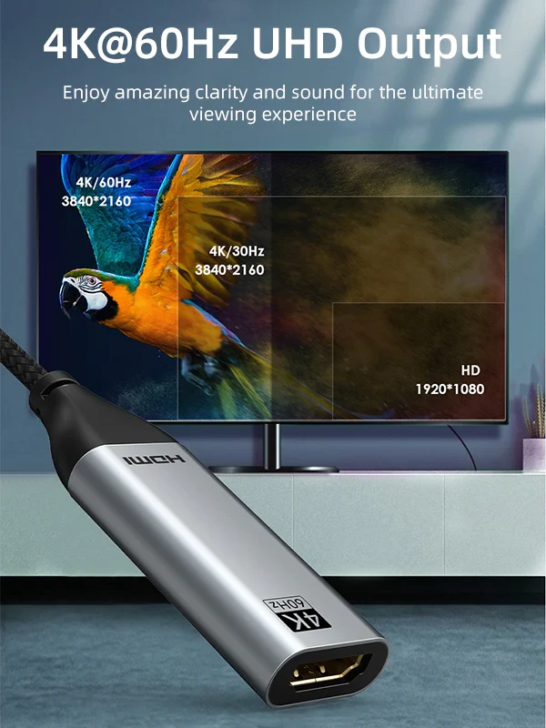Cáp chuyển đổi USB TYPE C sang HDMI, loại đồng trục TPE với vỏ nylon, 4K/60HZ