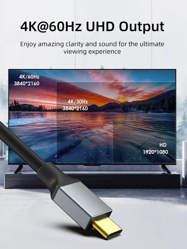 Bộ chuyển đổi USB TYPE C sang HDMI với đèn LED, vỏ bện dạng TPE vòng, 4K/60Hz
