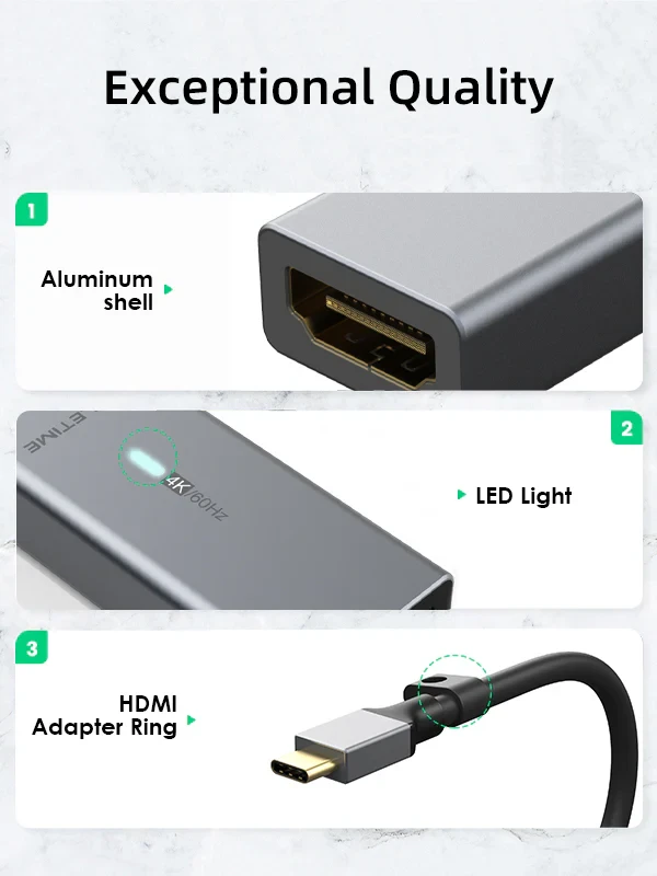 Bộ chuyển đổi USB TYPE C sang HDMI với đèn LED, vỏ bện dạng TPE vòng, 4K/60Hz