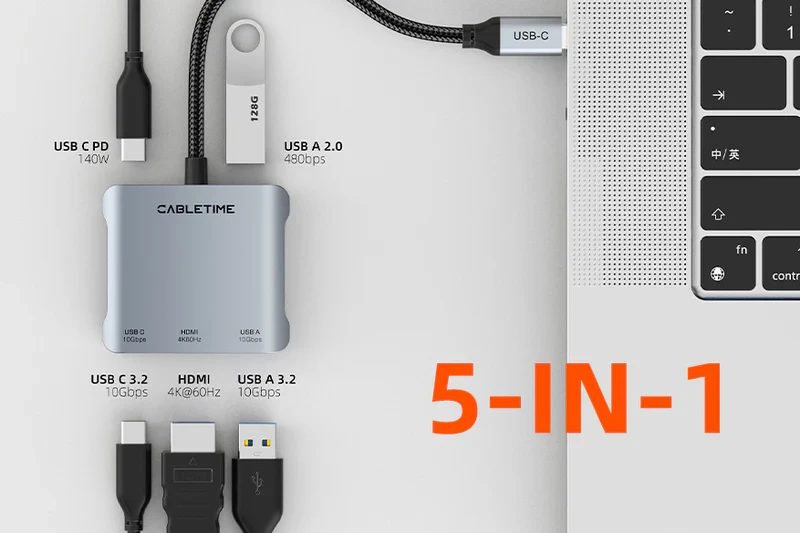 Hub USB C 5 TRONG 1 10Gbps với HDMI 4K 60Hz 140w CB75G