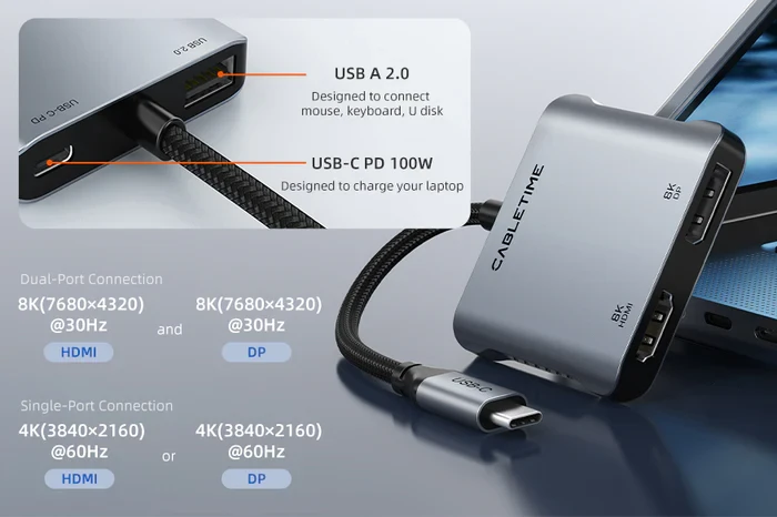 Bộ chuyển đổi USB C sang HDMI và DP 8K CB71G