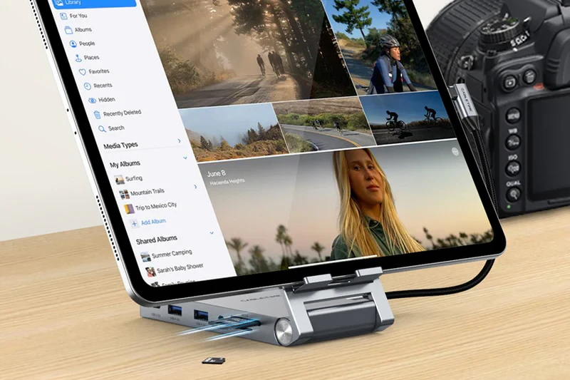 Hub USB C 8 TRONG 1 chân đế có thể gập lại cho máy tính bảng, iPad Pro, Android CB04G