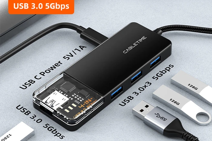 Bộ chuyển đổi Type C sang 4 cổng USB 3.0 Hub 5Gbps cho Mac Dài 0.2M CB03B